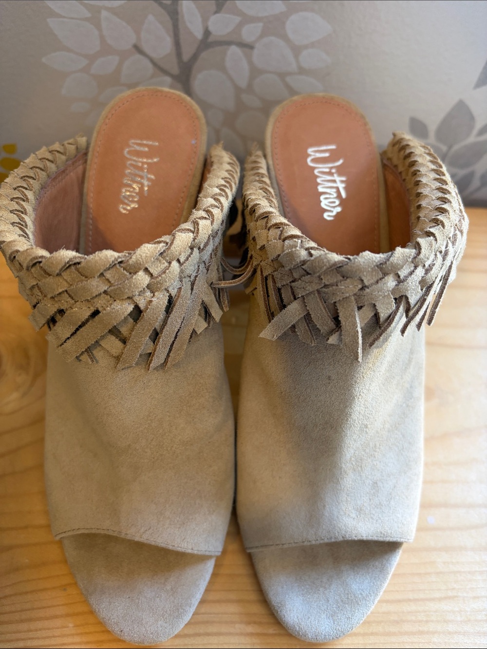 Wittner Beige Suede Braided Fringe Mule